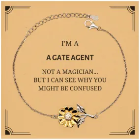 Badass Gate Agent Gifts, I'm Gate Agent not a magician, Sarcastic Sunflower Bracelet for Gate Agent Birthday Christmas for  Men, Women, Friends, Coworkers