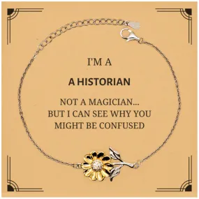 Badass Historian Gifts, I'm Historian not a magician, Sarcastic Sunflower Bracelet for Historian Birthday Christmas for  Men, Women, Friends, Coworkers