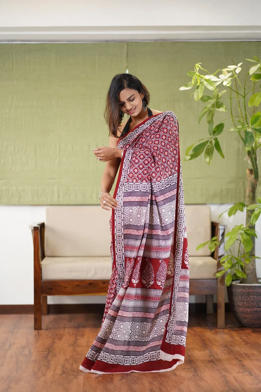 Bagh Hand Block Printed Cotton Saree