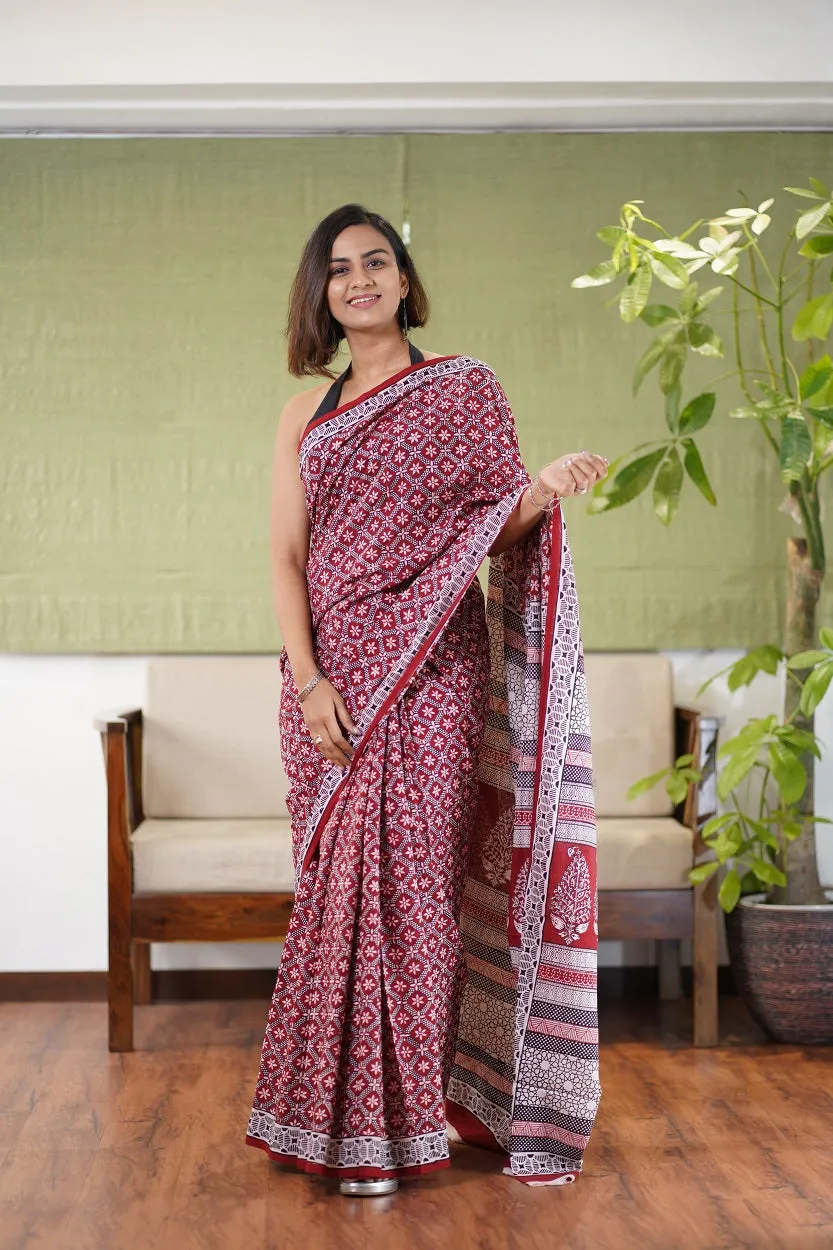 Bagh Hand Block Printed Cotton Saree