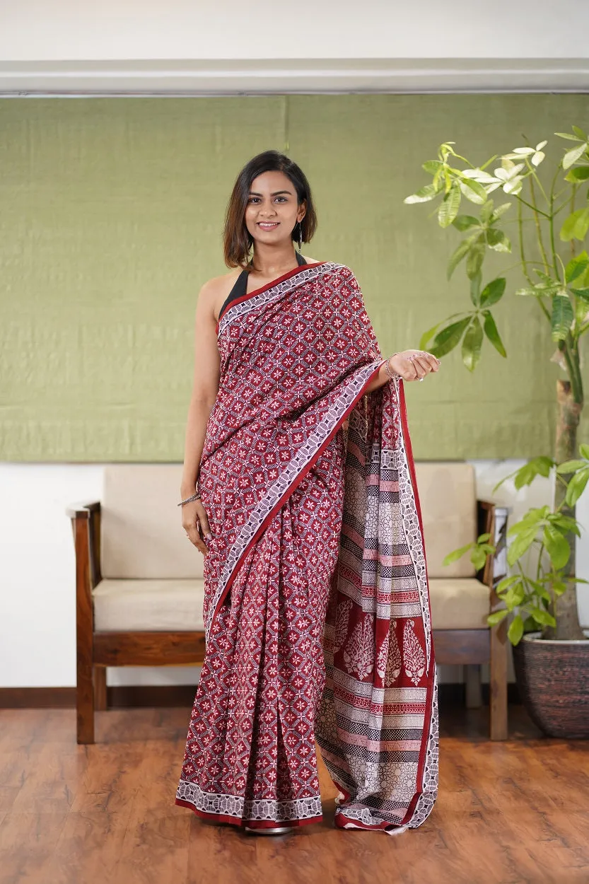 Bagh Hand Block Printed Cotton Saree