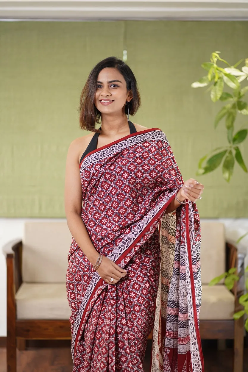 Bagh Hand Block Printed Cotton Saree