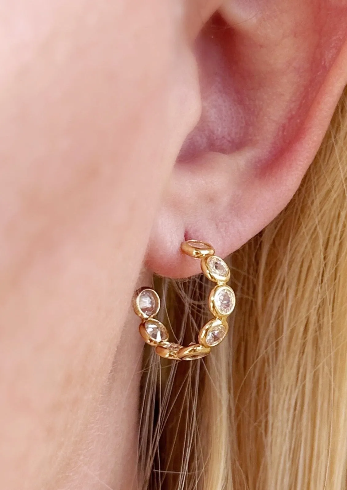 Bezeled Gem Hoop Earrings