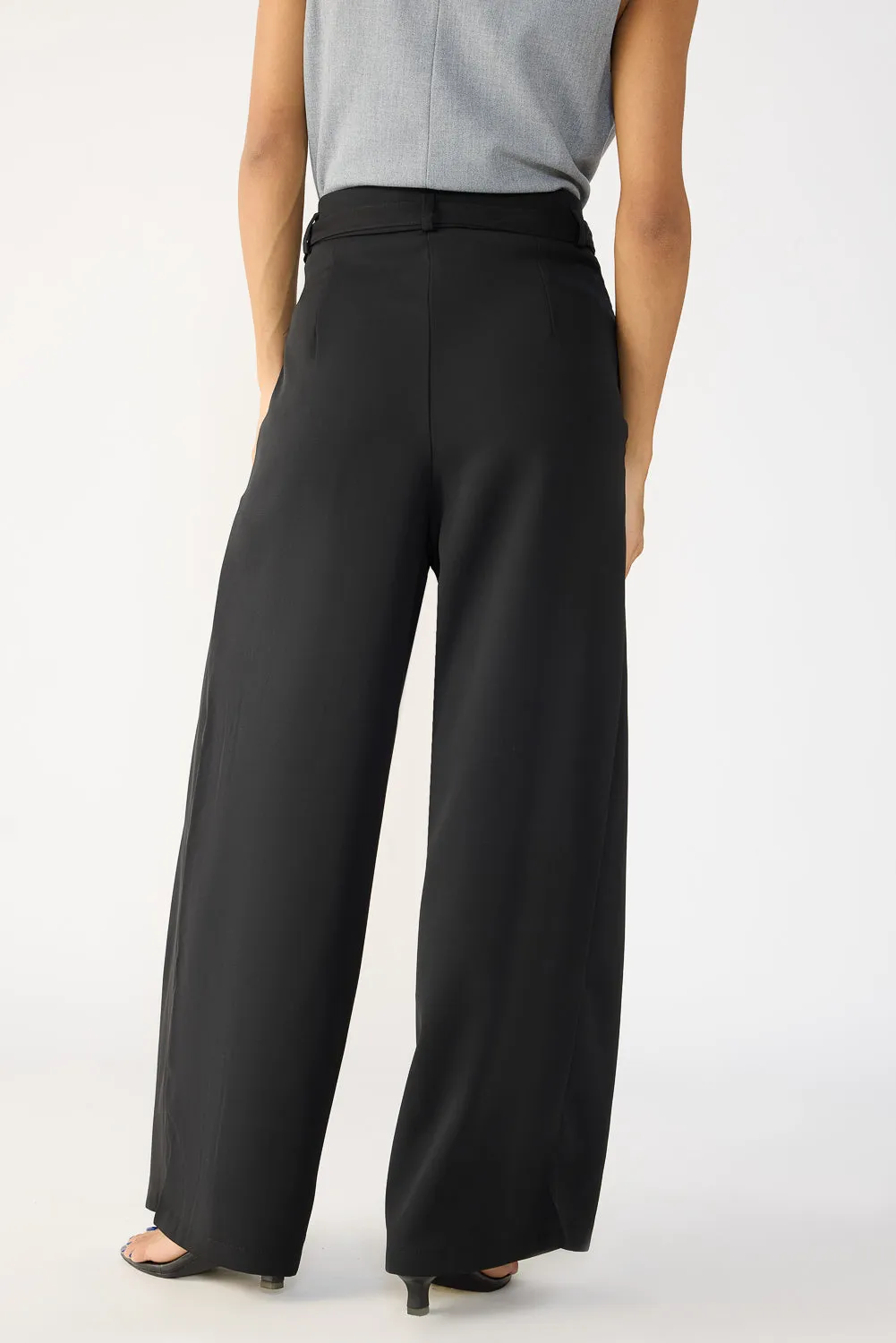 Black Belted Flared Korean Pants