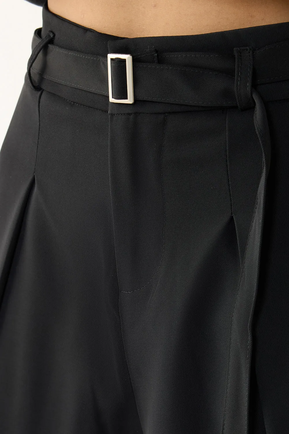 Black Belted Flared Korean Pants