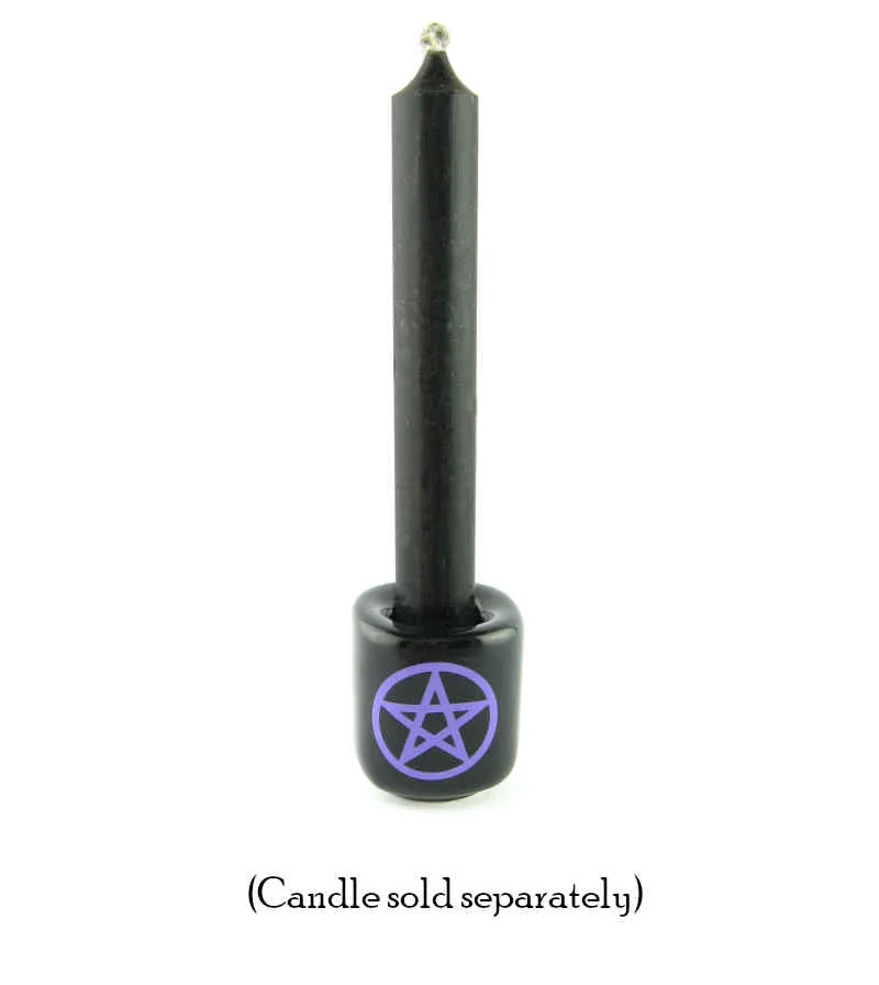 Black Ceramic Chime Candle Holder With Pentagram