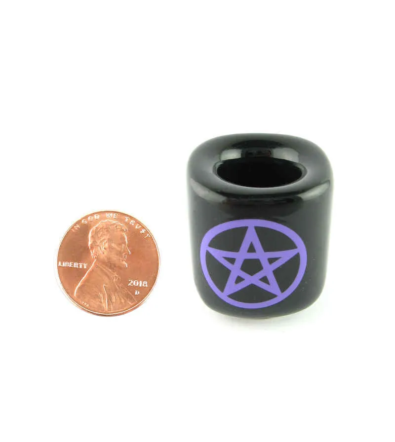 Black Ceramic Chime Candle Holder With Pentagram