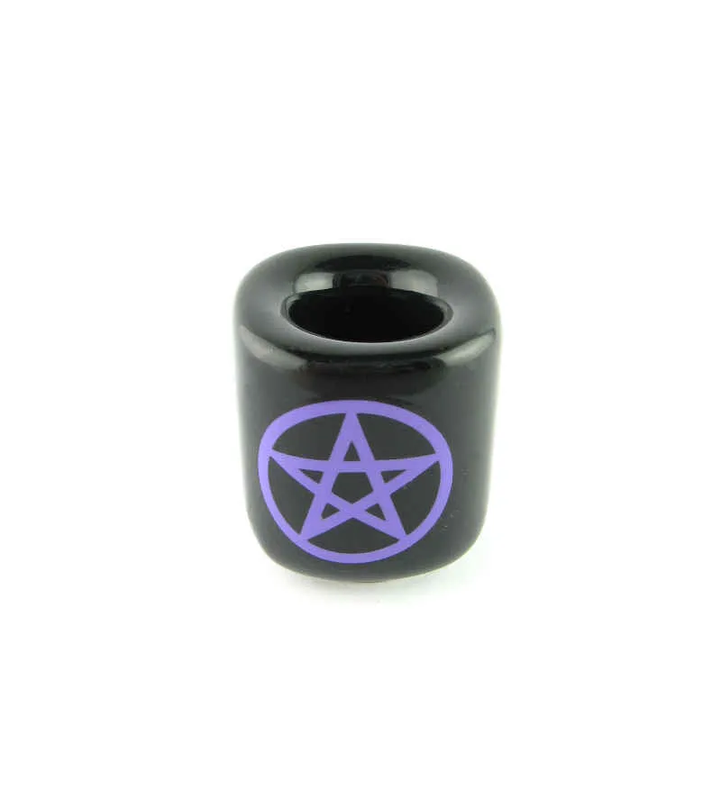 Black Ceramic Chime Candle Holder With Pentagram