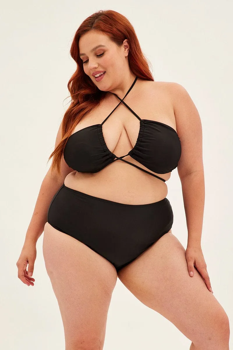 Black Crossover Wrap Front Bikini Set