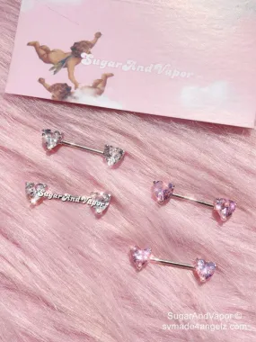 Bling Pink Hearts Crystals Barbell Nipple Rings Set