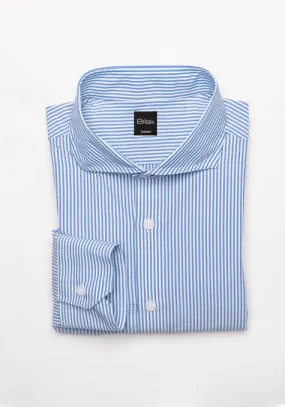 Blue Narrow Seersucker Performance Stretch Stripes Shirt - Wrinkle Free