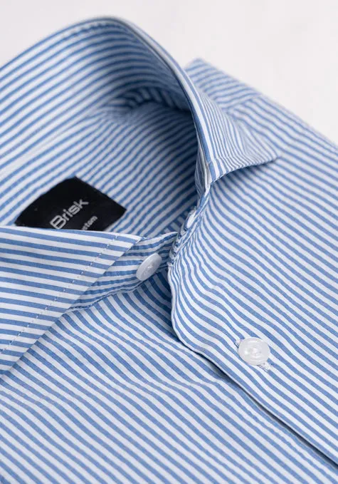 Blue Narrow Seersucker Performance Stretch Stripes Shirt - Wrinkle Free