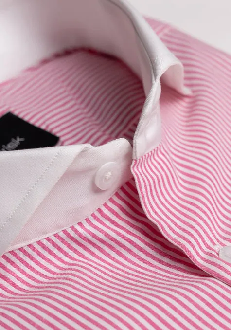 Bright Pink Narrow Stretch Stripes Shirt