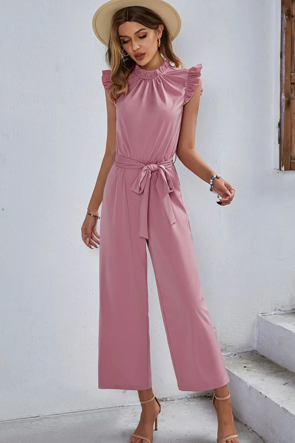 Butterfly Sleeve Tie Waist Jumpsuit