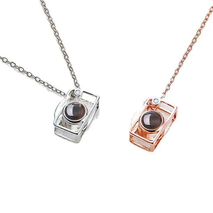 Camera Pattern Personalized  Charm Necklace With Picture Inside