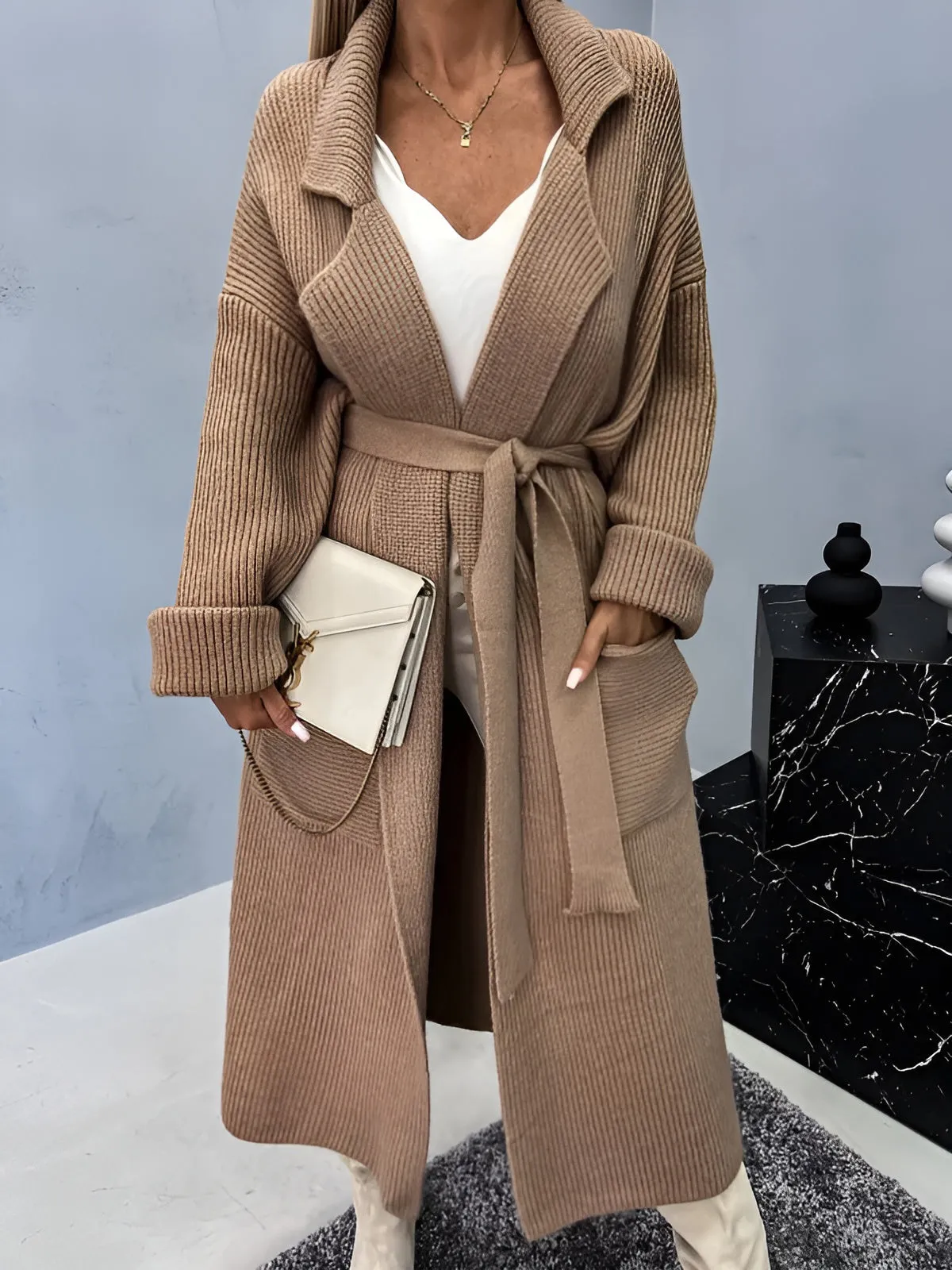 Cashmere Belted Pocket Midi Cardigan