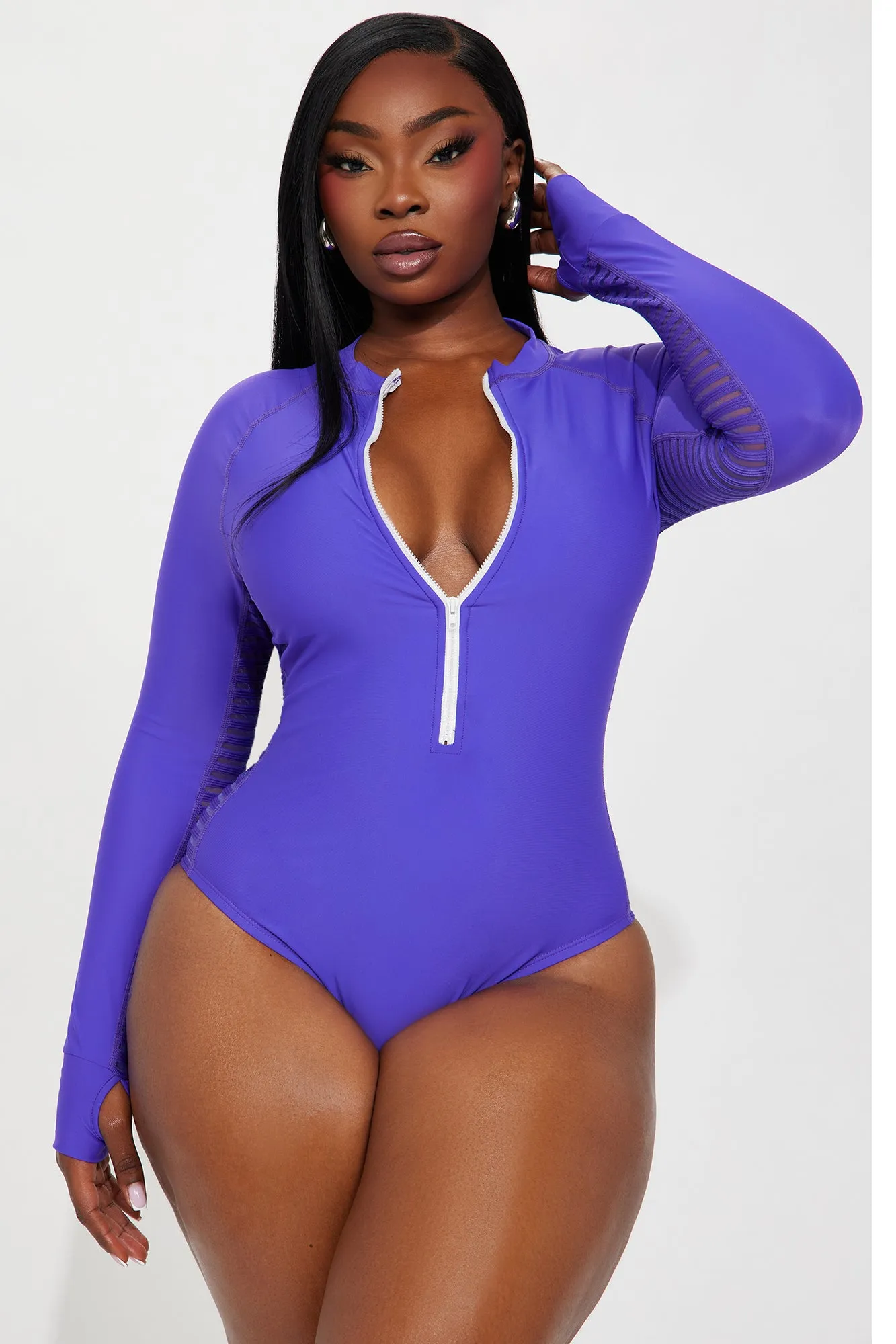 Cassandra Long Sleeve 1 Piece Swimsuit - Purple