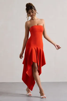 Catalina | Orange Bandeau Maxi Dress With Draped Hem