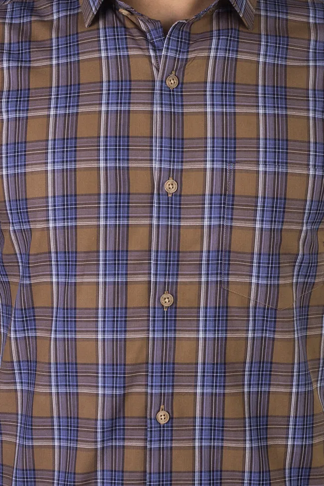 Check Shirt - Men Checked Cotton Shirt Brown | Buy Now