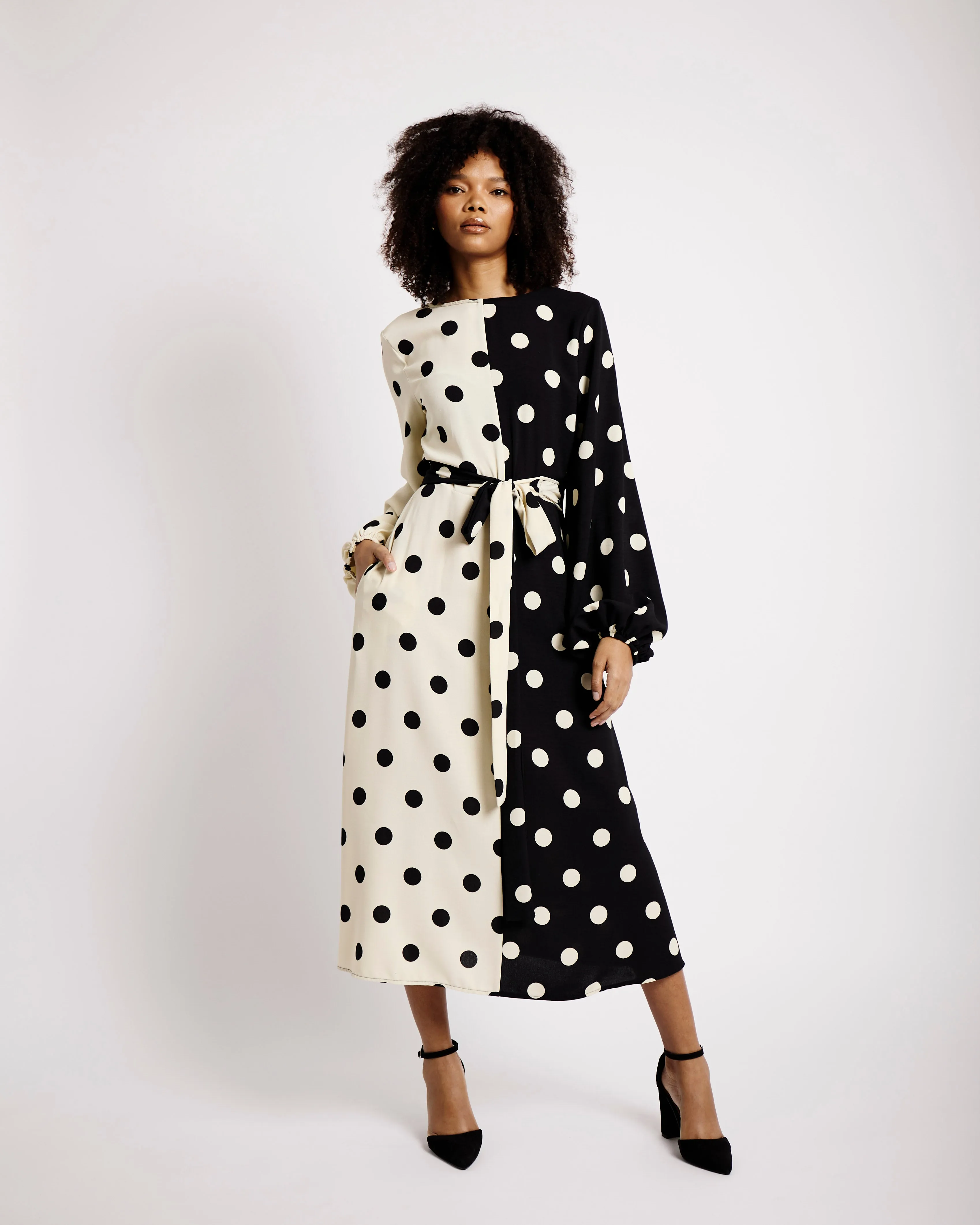 Combo Wrap Dress in Spot Combo