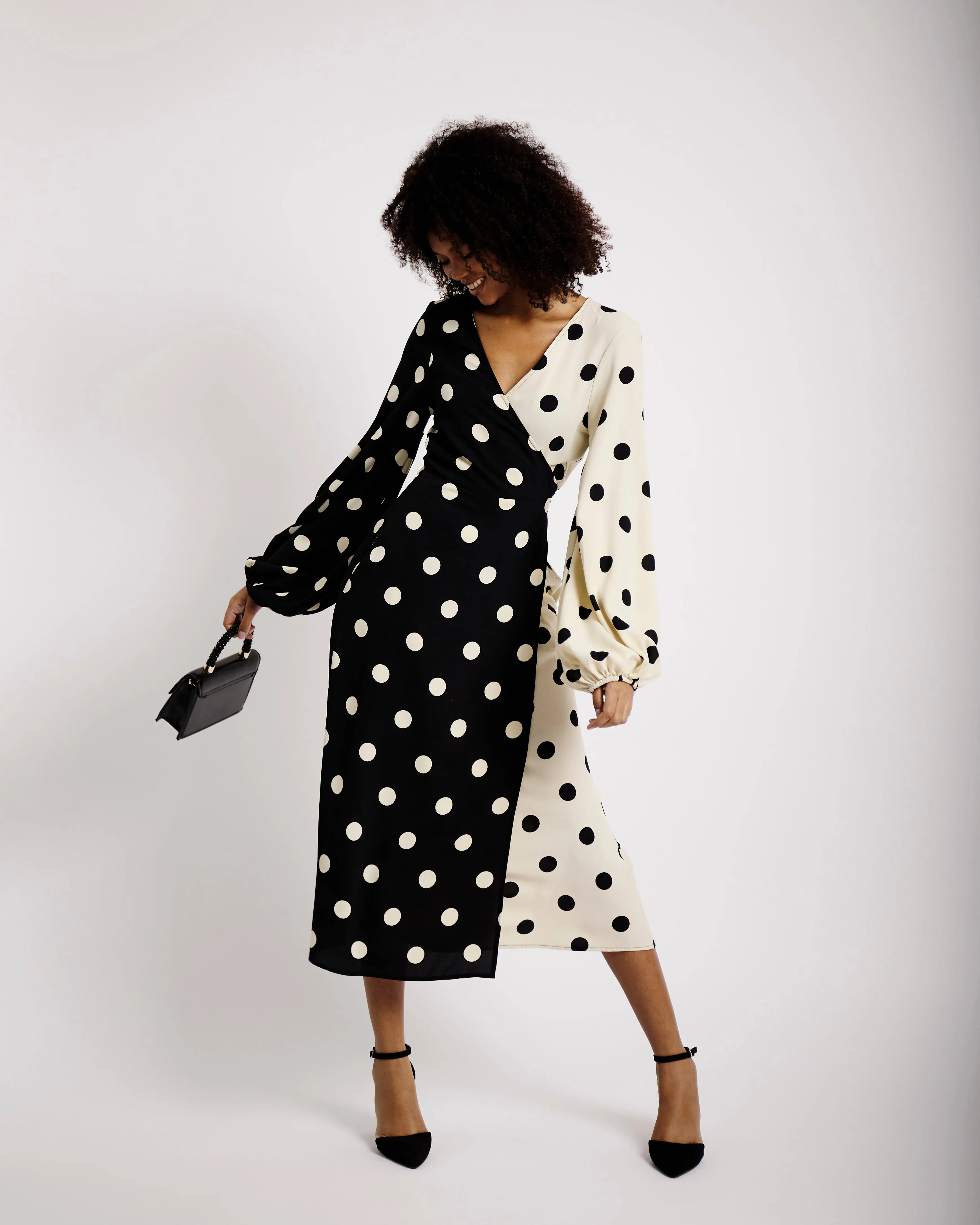 Combo Wrap Dress in Spot Combo