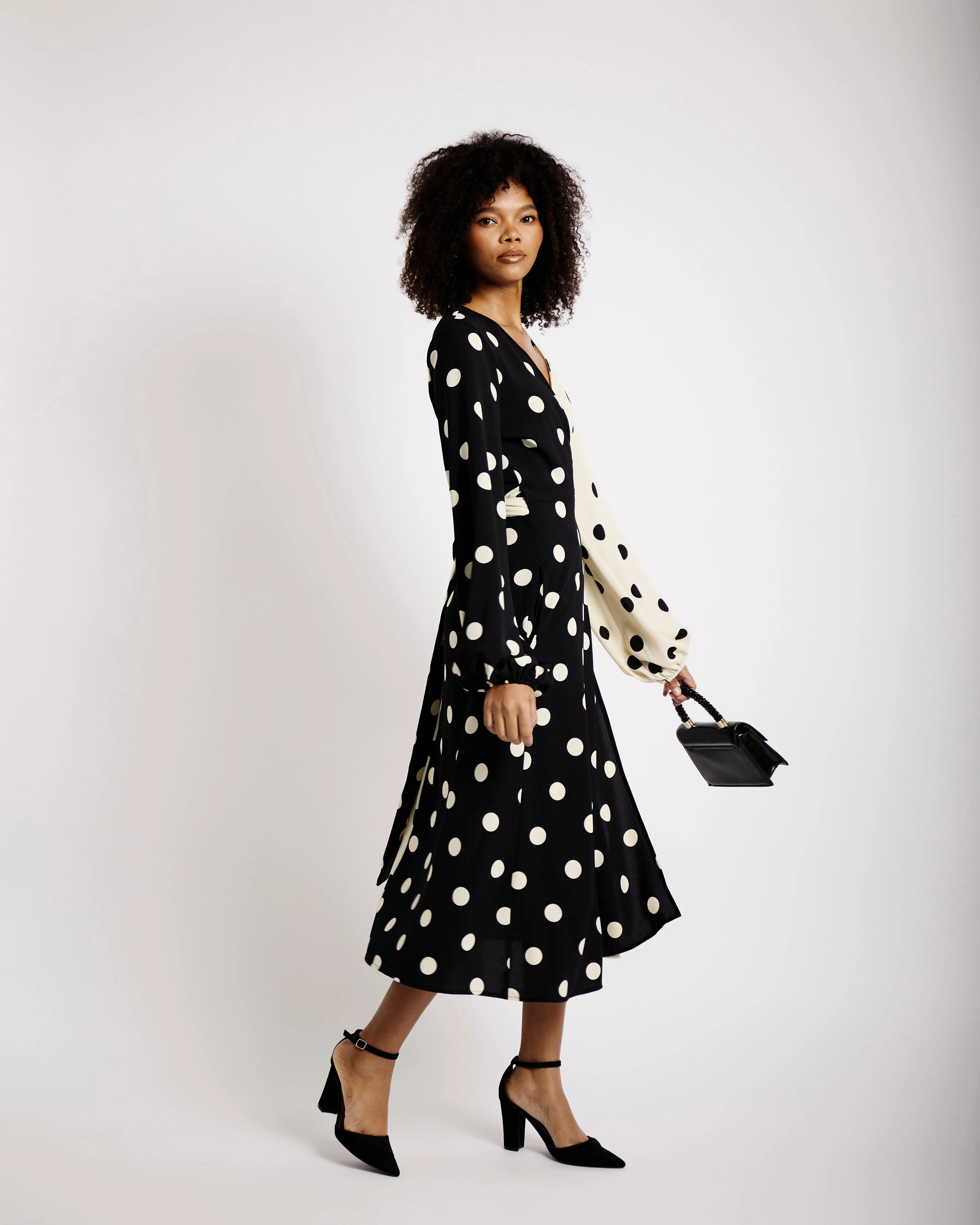 Combo Wrap Dress in Spot Combo