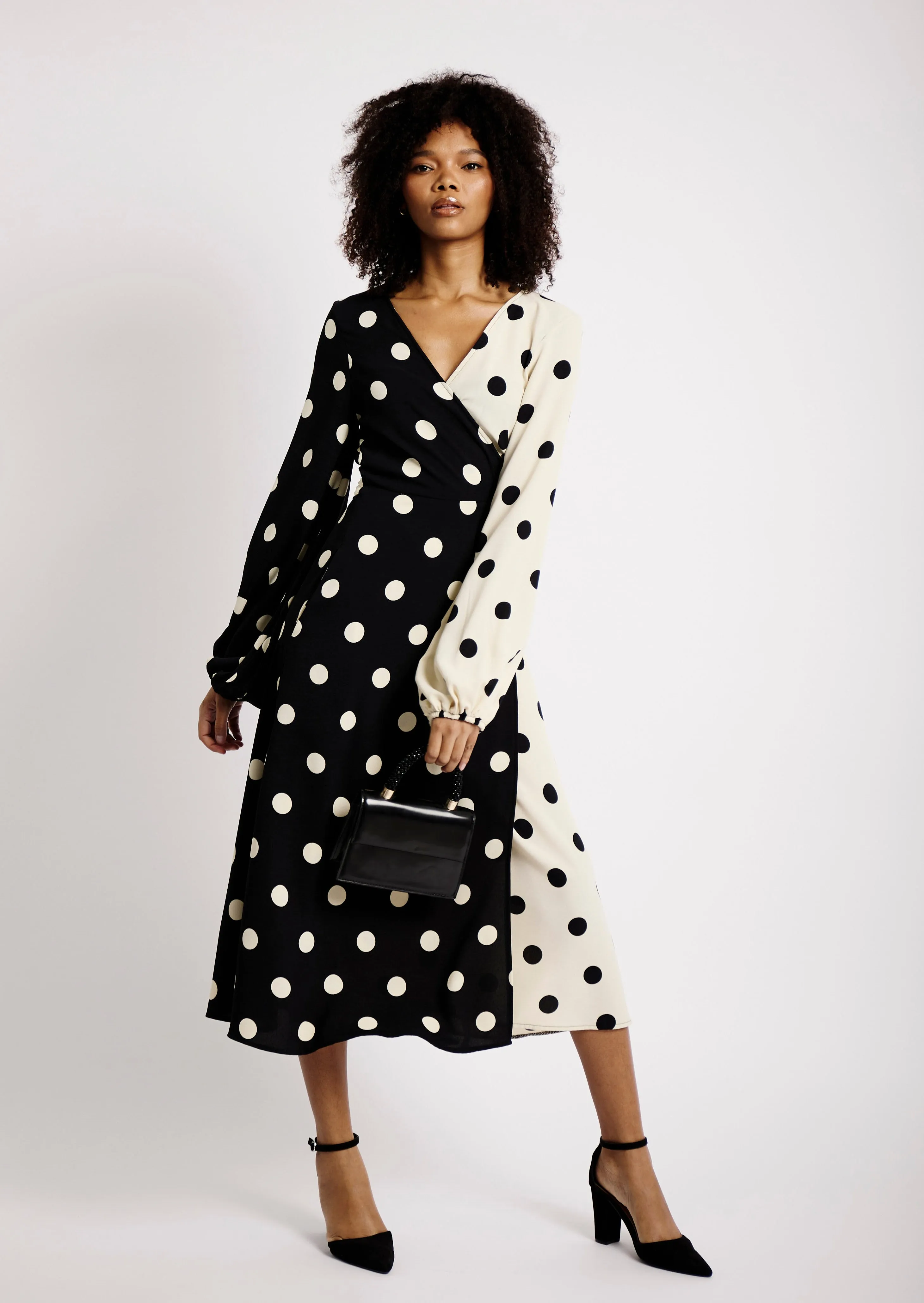 Combo Wrap Dress in Spot Combo