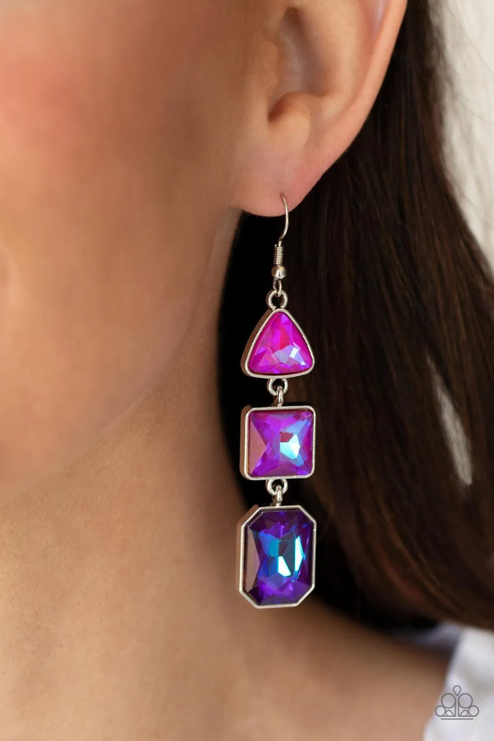 Cosmic Culture Purple, Pink & Blue UV Shimmer Earrings - Paparazzi Accessories