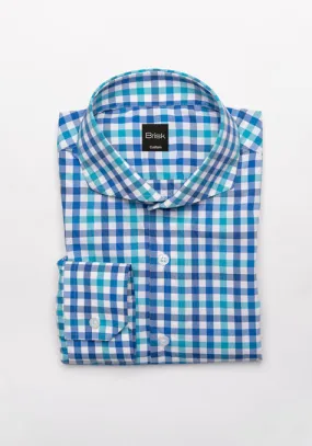 Crisp Blue Green Performance Stretch Gingham Shirt - Wrinkle Free