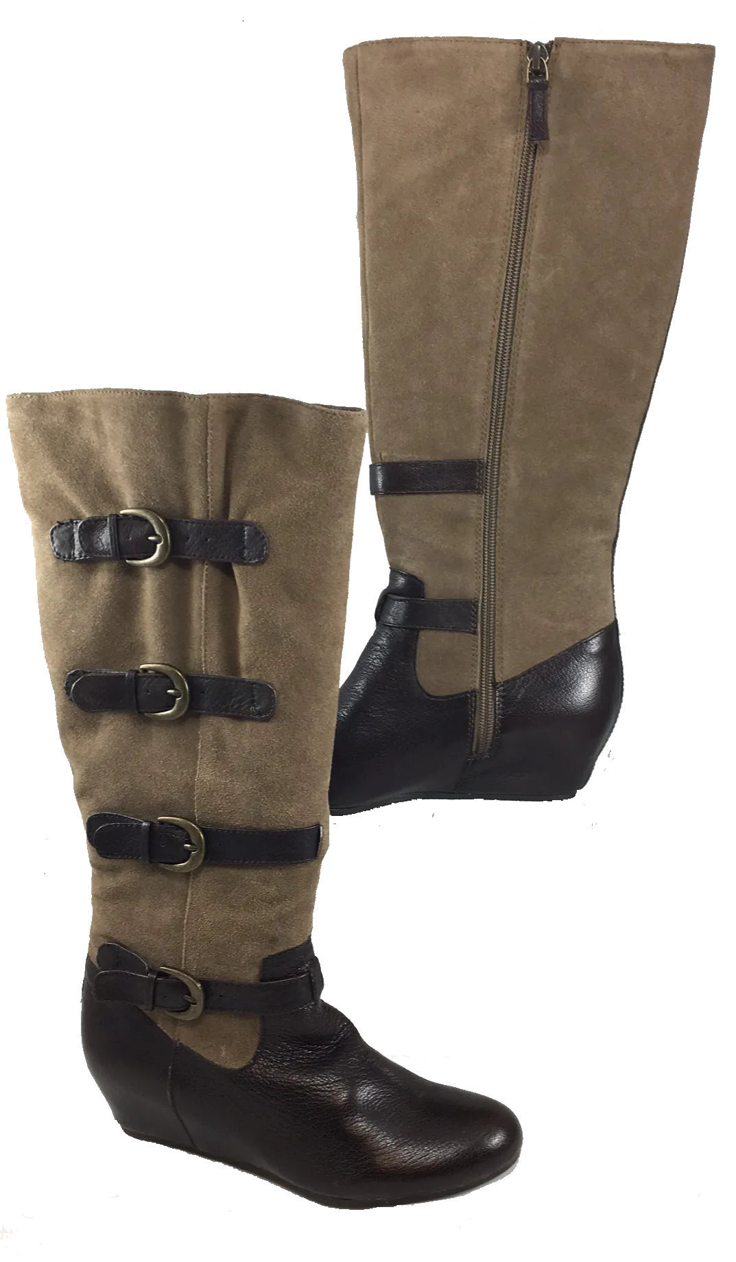 Crown Vintage •Clover• Leather Hidden Wedge Boot -Expandable Wide Shaft 9M Brown