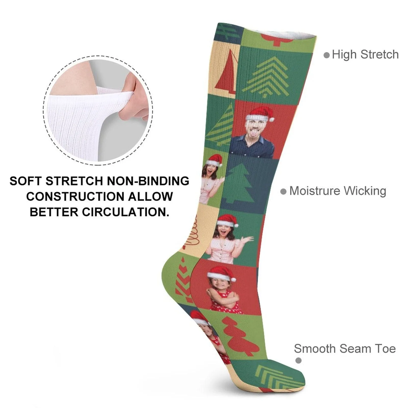 Custom Faces Family Christmas Tree Sublimated Crew Socks Personalized Funny Photo Socks Gift for Christmas