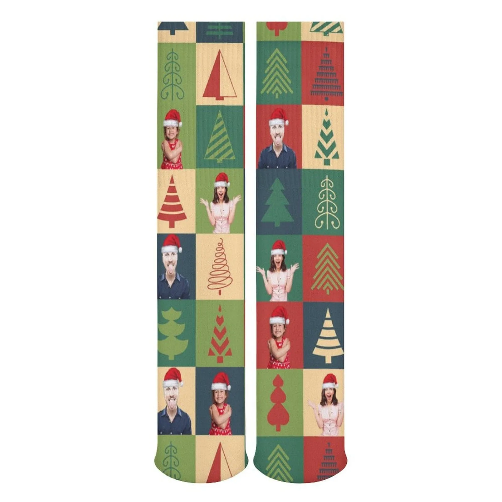 Custom Faces Family Christmas Tree Sublimated Crew Socks Personalized Funny Photo Socks Gift for Christmas