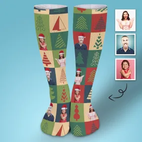 Custom Faces Family Christmas Tree Sublimated Crew Socks Personalized Funny Photo Socks Gift for Christmas