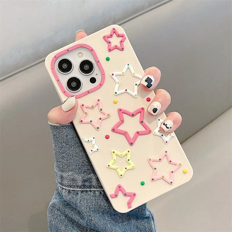 Cute 3D Colorful Stars Phone Cases for iPhone 14 Pro Max, 13, 12, 11, XR, X, XS Max