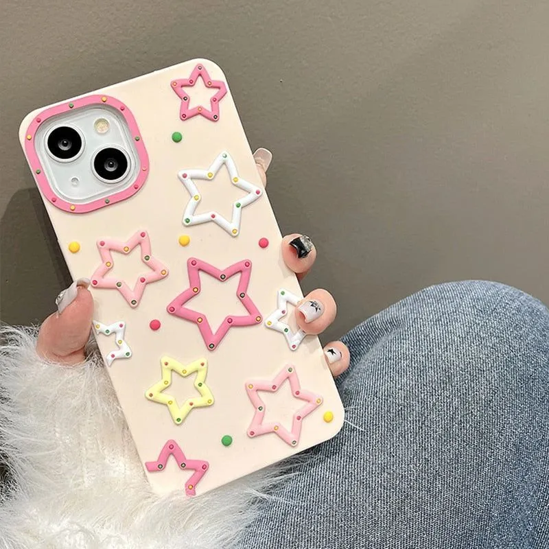 Cute 3D Colorful Stars Phone Cases for iPhone 14 Pro Max, 13, 12, 11, XR, X, XS Max