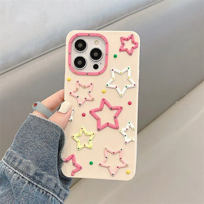 Cute 3D Colorful Stars Phone Cases for iPhone 14 Pro Max, 13, 12, 11, XR, X, XS Max