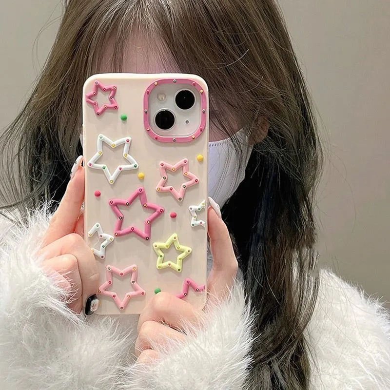 Cute 3D Colorful Stars Phone Cases for iPhone 14 Pro Max, 13, 12, 11, XR, X, XS Max