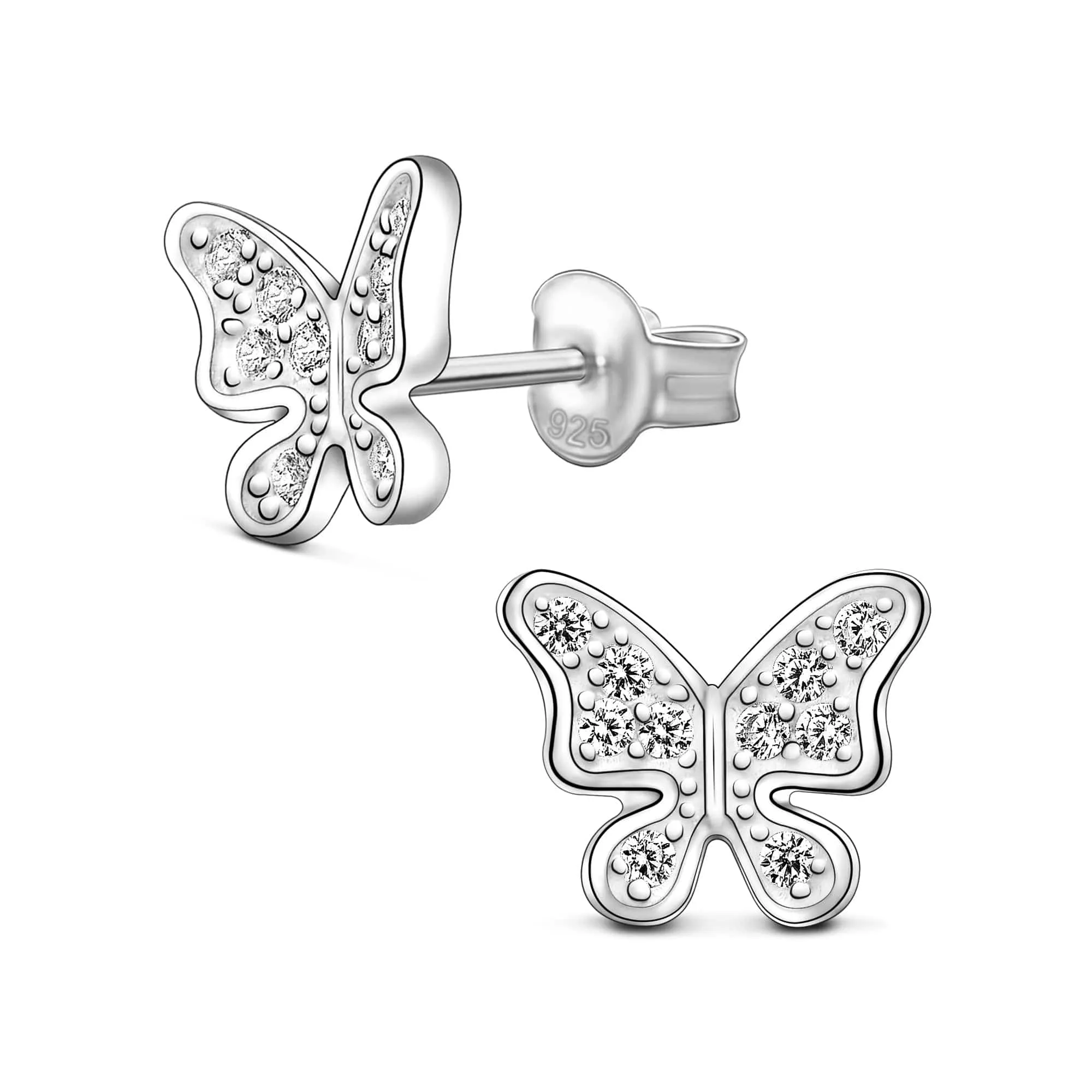 Dazzling CZ Butterfly Earrings Studs Sterling Silver