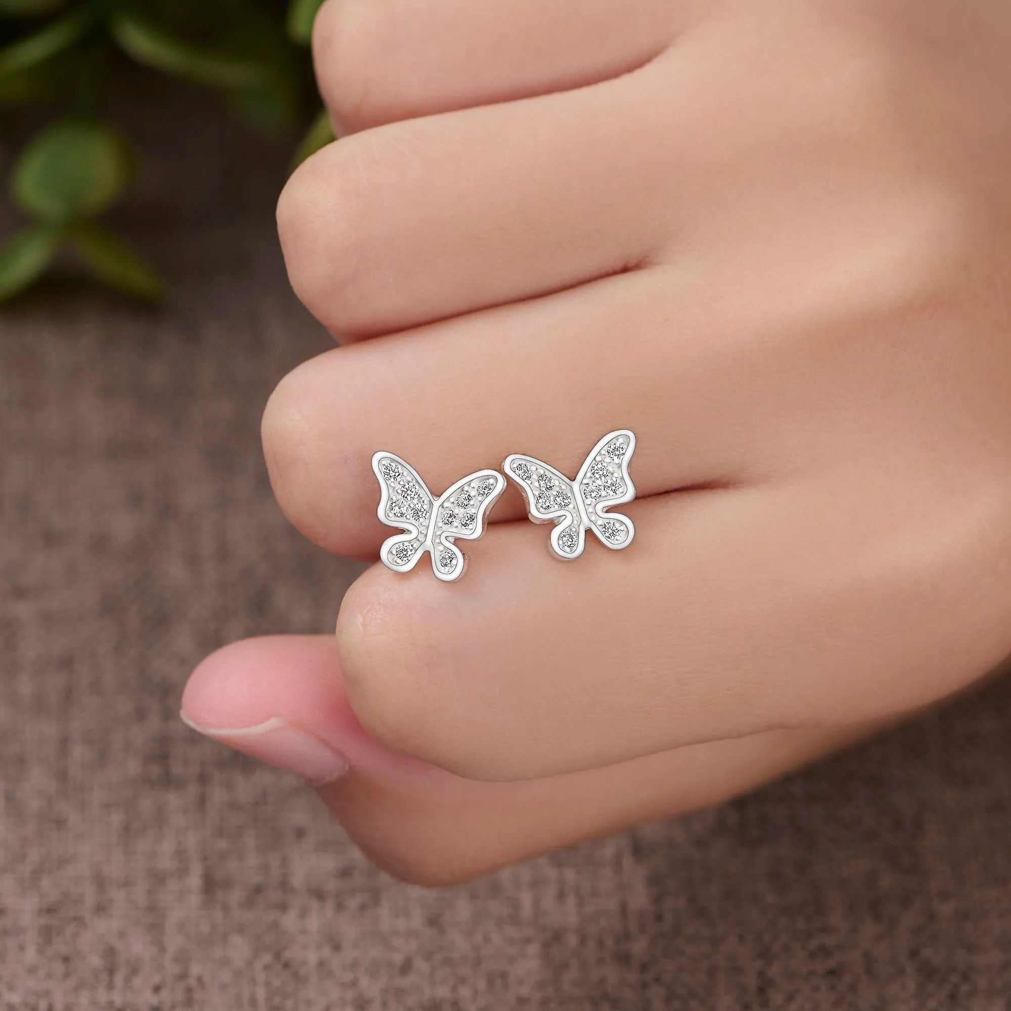 Dazzling CZ Butterfly Earrings Studs Sterling Silver