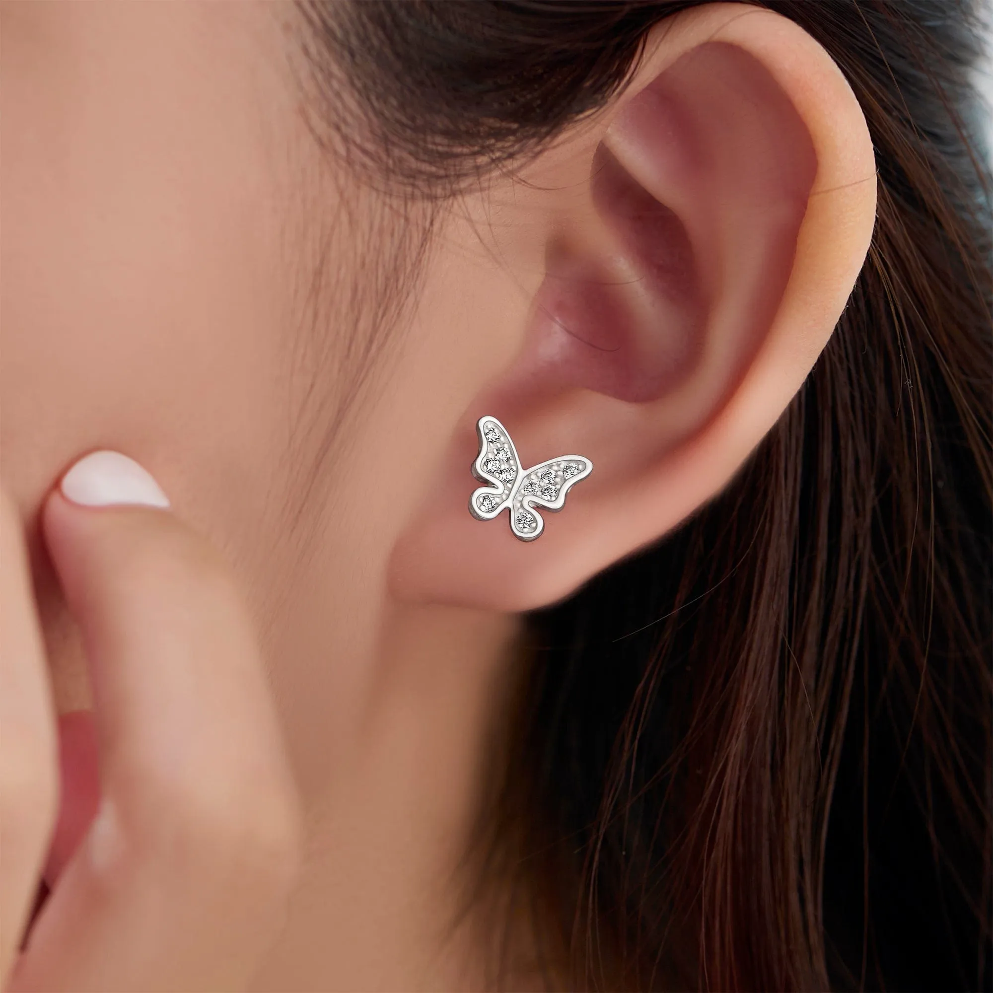 Dazzling CZ Butterfly Earrings Studs Sterling Silver