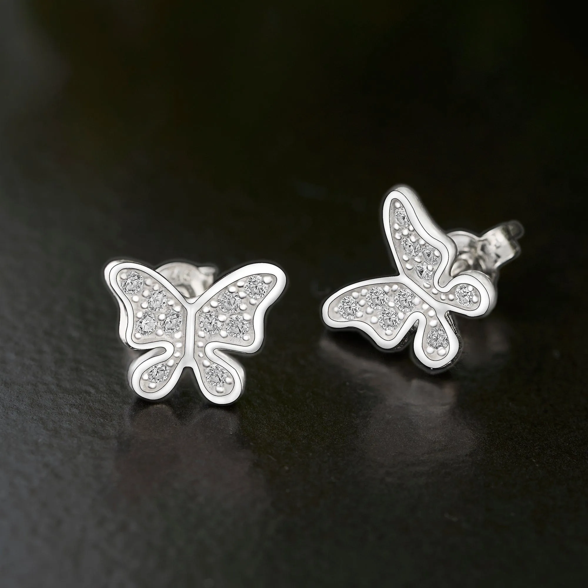 Dazzling CZ Butterfly Earrings Studs Sterling Silver