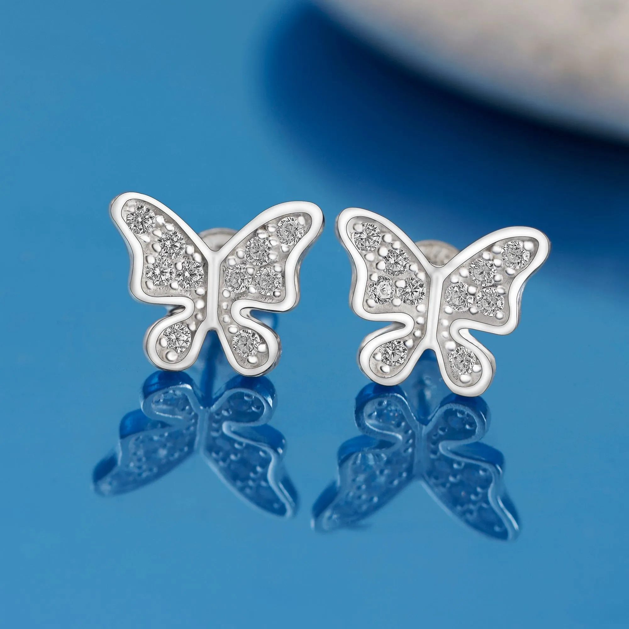 Dazzling CZ Butterfly Earrings Studs Sterling Silver