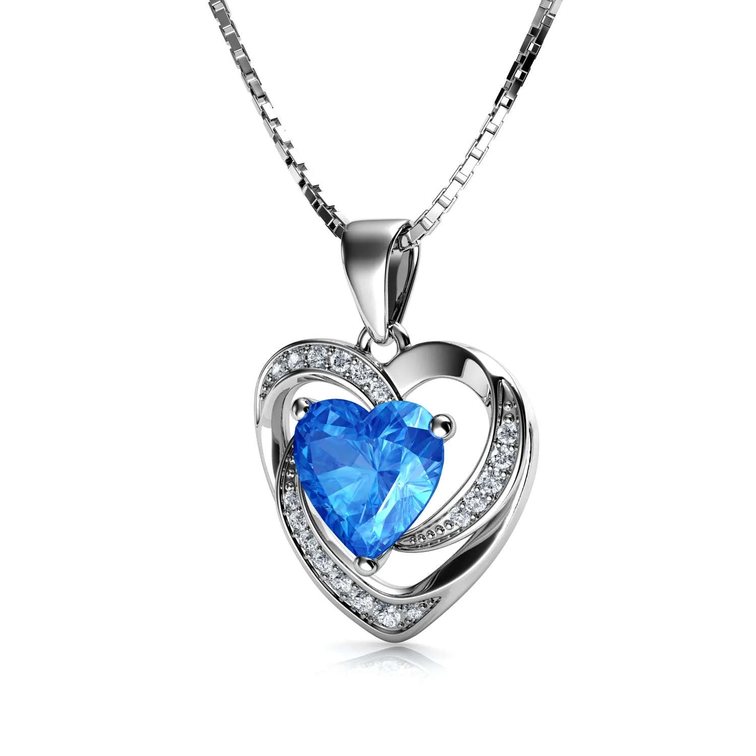 DEPHINI aquamarine heart necklace - 925 Sterling Silver CZ Crystal