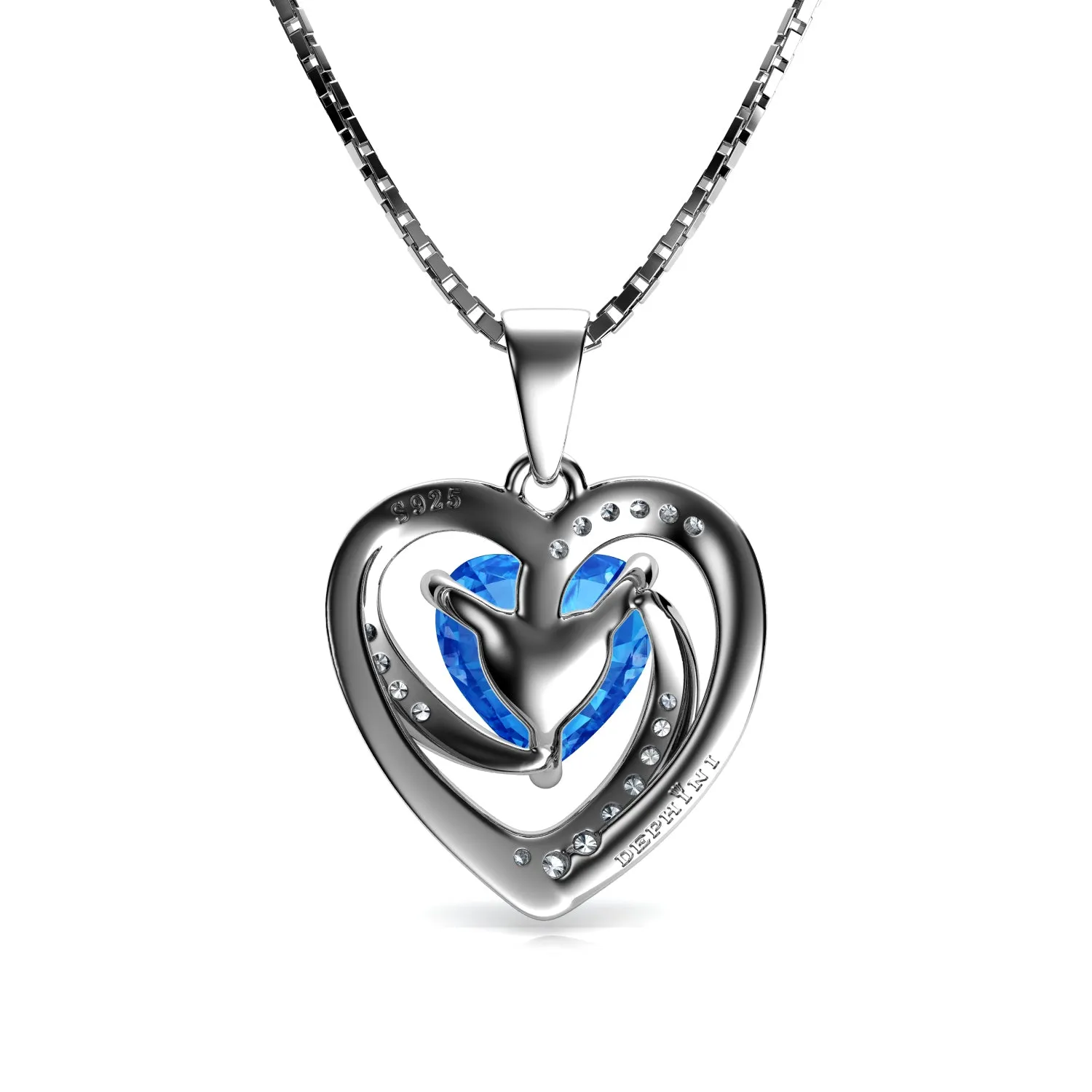 DEPHINI aquamarine heart necklace - 925 Sterling Silver CZ Crystal