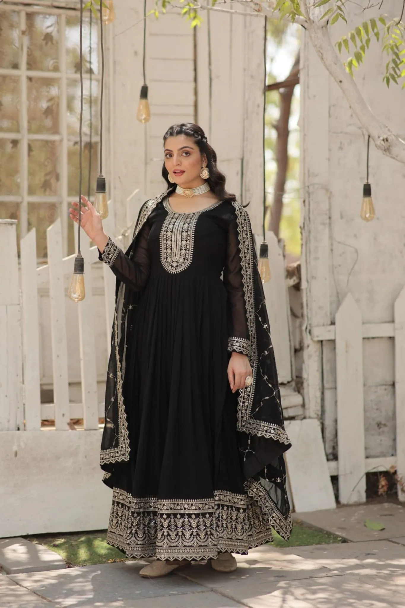 Designer Sequins Embroidered Work Stylish Gown With Dupatta Set