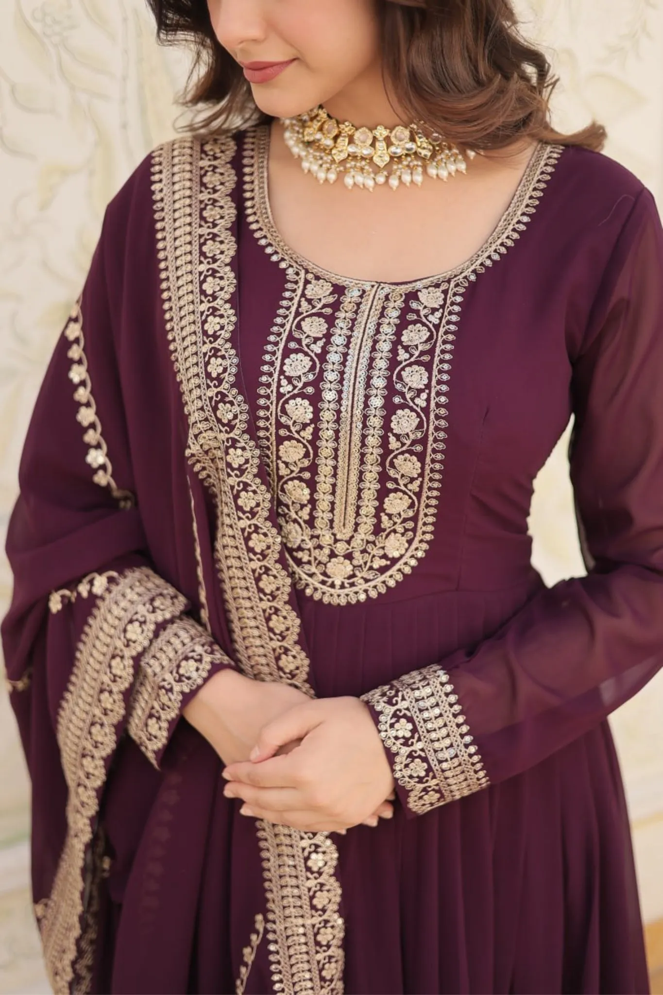 Designer Sequins Embroidered Work Stylish Gown With Dupatta Set