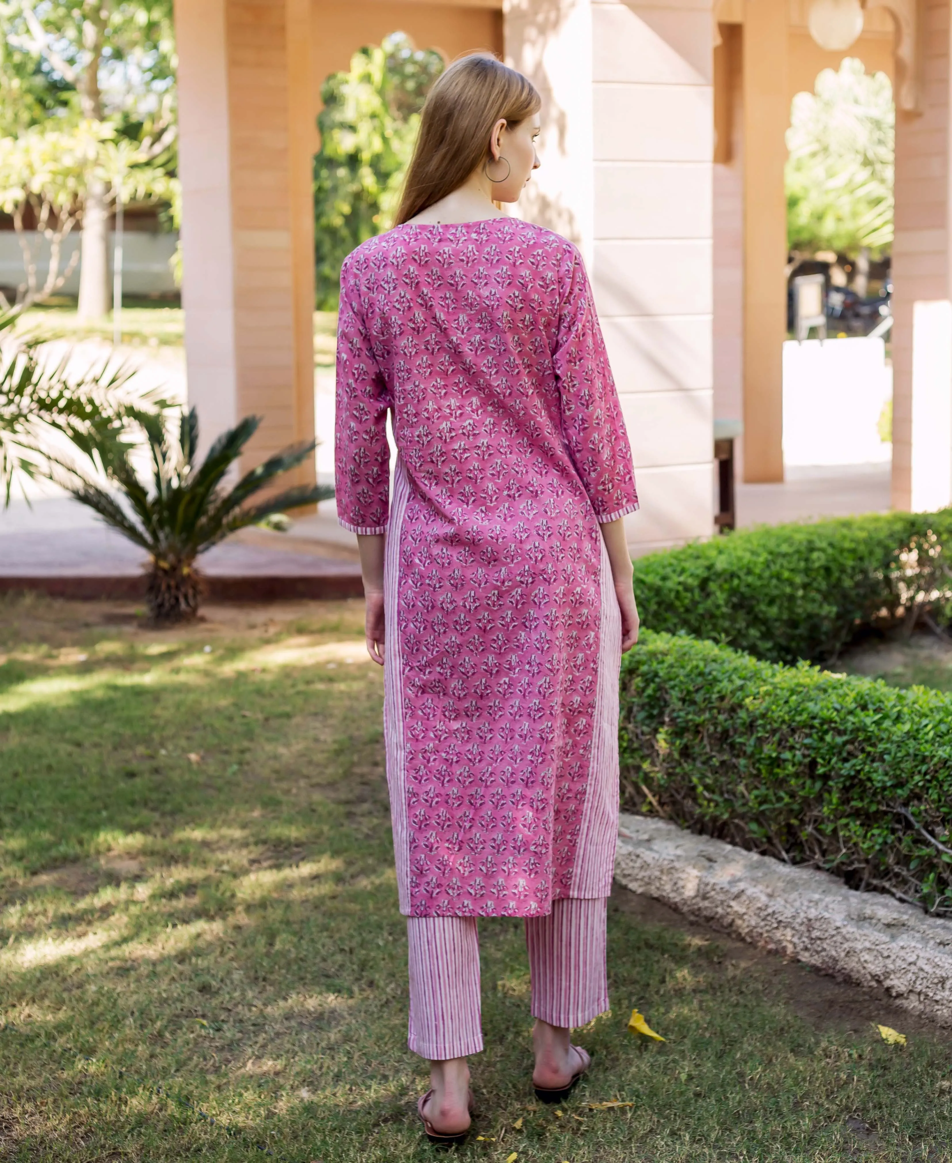 Dharti Pink Hand Block Printed Straight Suit