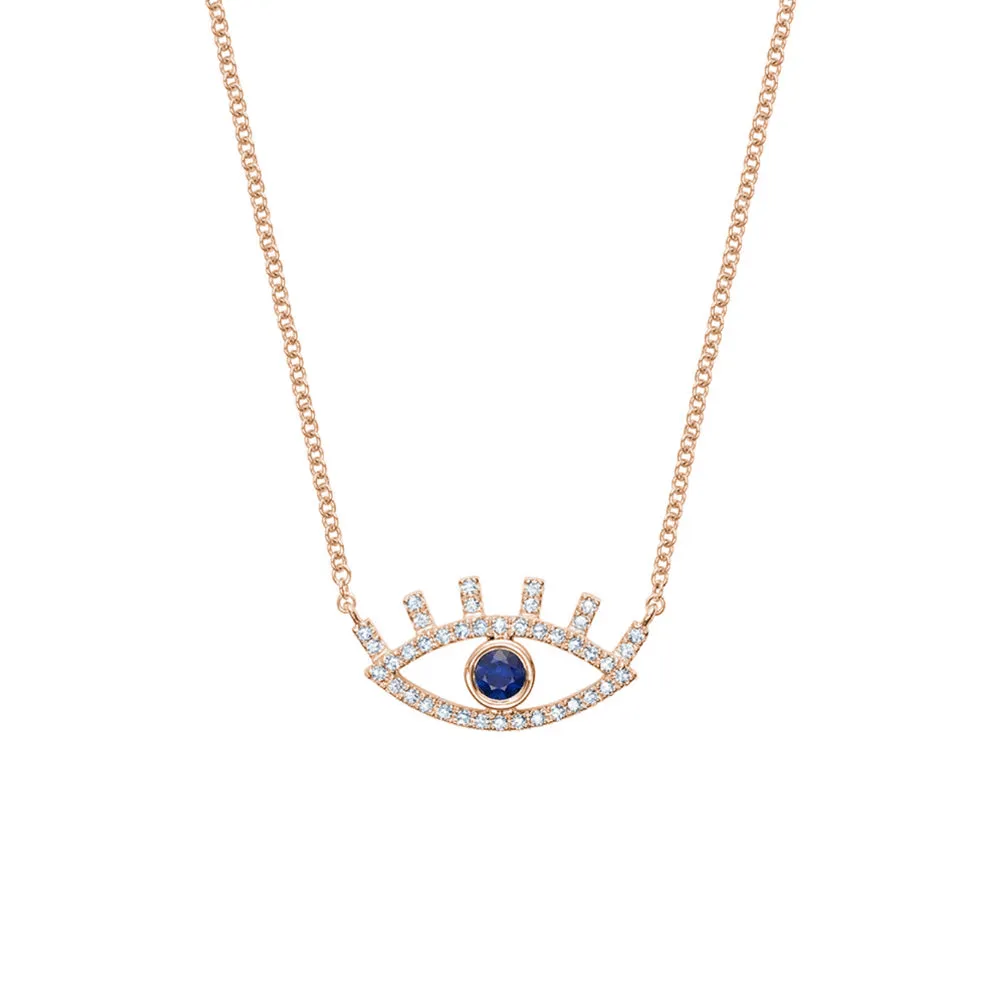 Diamond Blinking Lashes Evil Eye Necklace