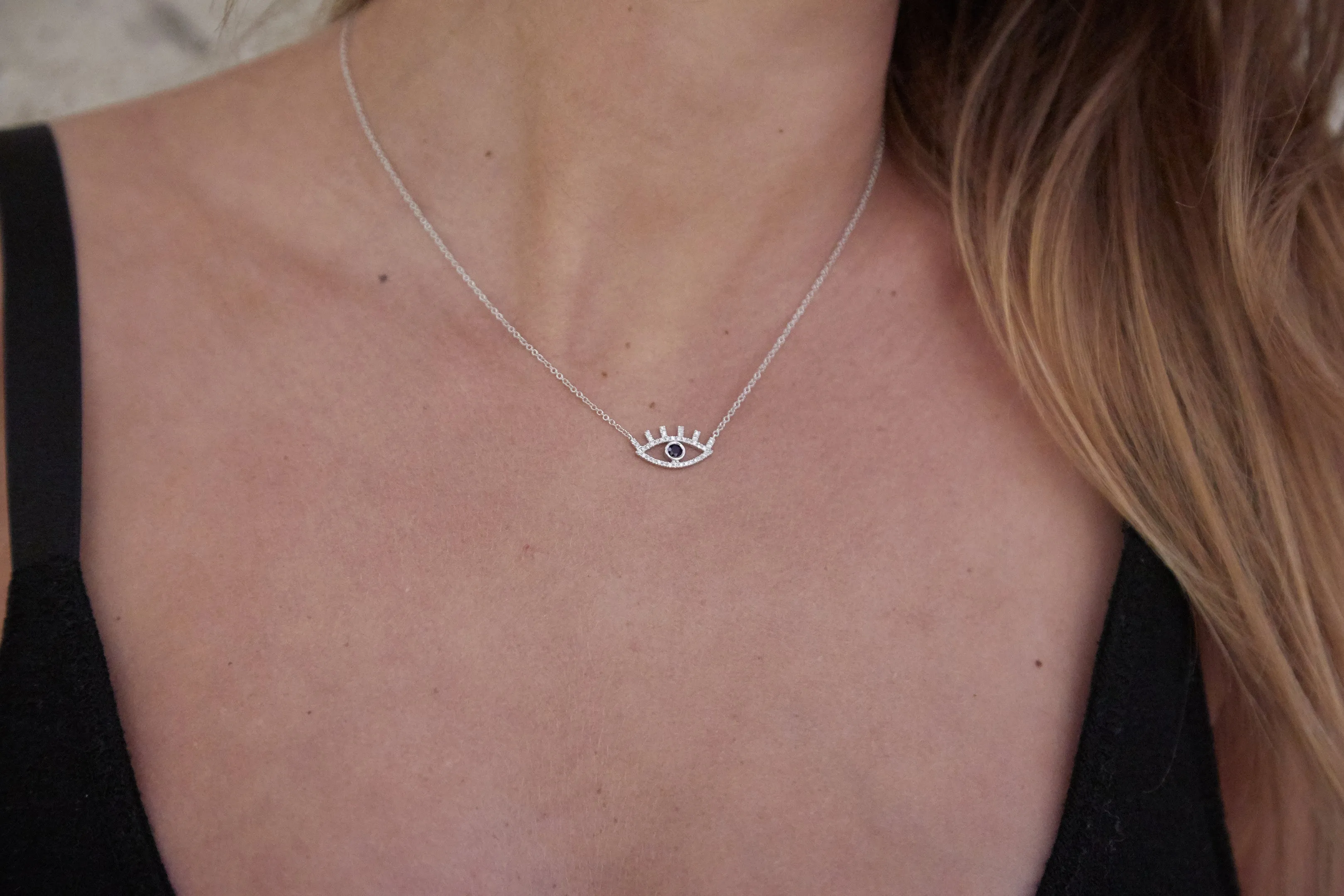 Diamond Blinking Lashes Evil Eye Necklace