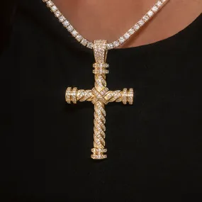 Diamond Rope Cross Pendant in Yellow Gold